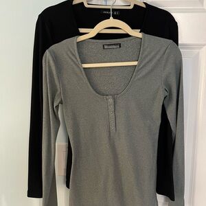 Black and Gray Women's Henley Tees, set of two